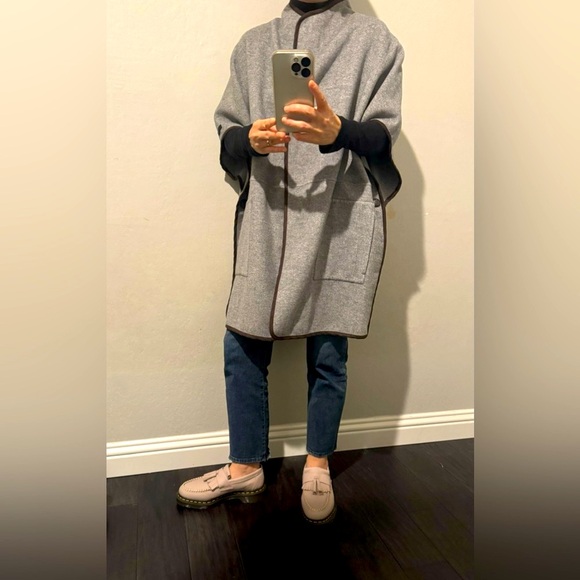 Zara Woman Hand Made Wool Blend Poncho Gray Cape Size M - Picture 8 of 11